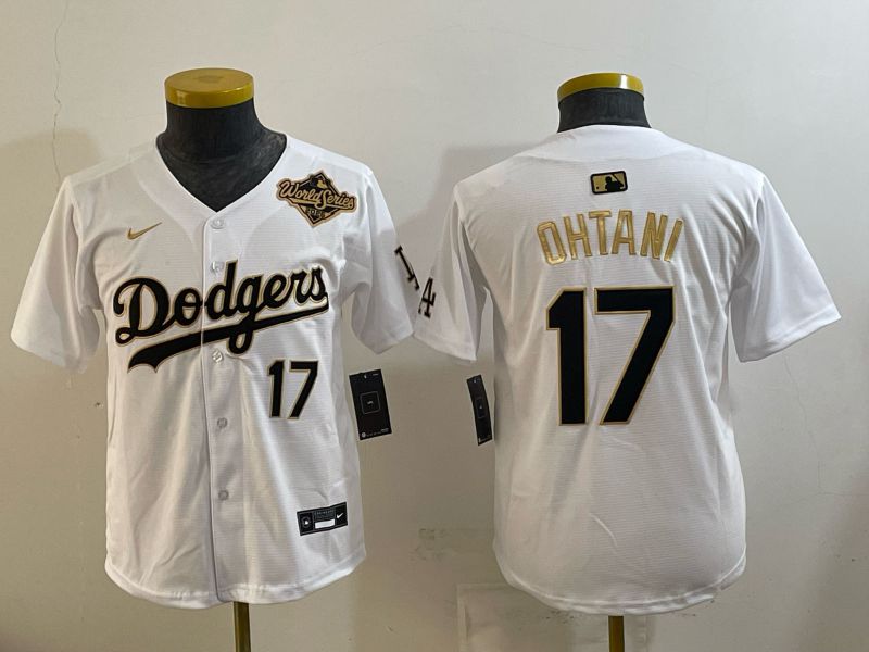 Youth 2026 Los Angeles Dodgers #17 Ohtani White Gold Game Nike MLB Jersey style 007->youth mlb jersey->Youth Jersey